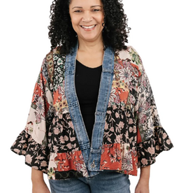 Shannon Passero Shannon Passero Rust Mix Print Open Front  S/S Crop Cardigan