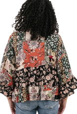 Shannon Passero Shannon Passero Rust Mix Print Open Front  S/S Crop Cardigan
