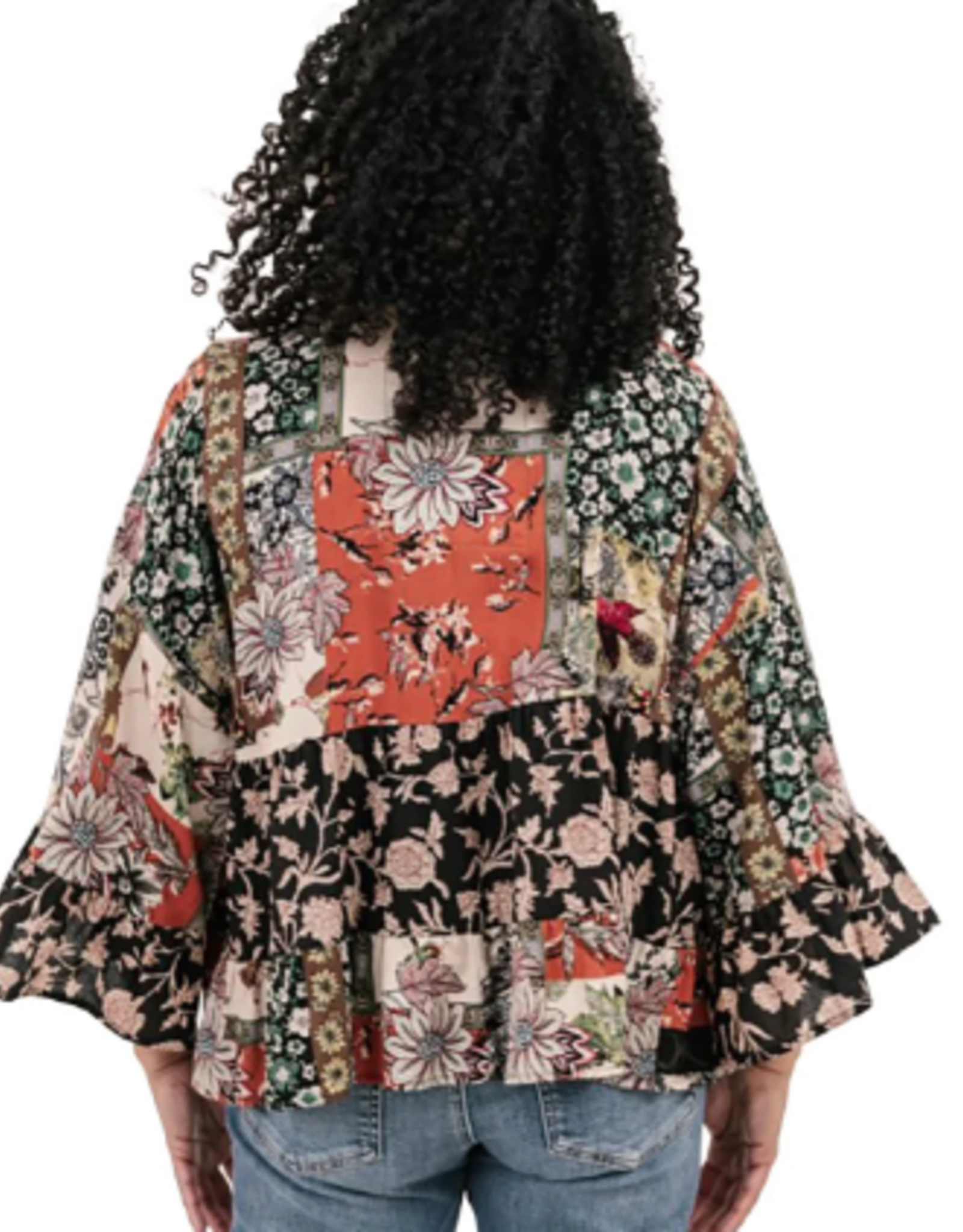 Shannon Passero Shannon Passero Rust Mix Print Open Front  S/S Crop Cardigan