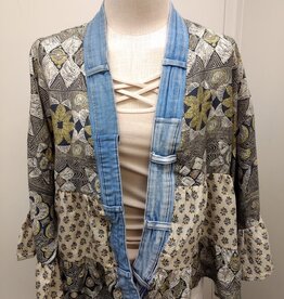 Shannon Passero Shannon Passero  Soul Flower Mix Print Open Front  3/4 Sleeve Crop Cardigan