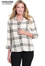Sharon Young Inc Multiples  Marsh Mellow Print  3/4 Sleeve  Button Up Top