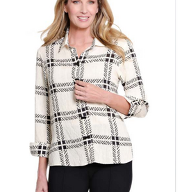 Sharon Young Inc Multiples Marsh Mellow Print  3/4 Sleeve  Button Up Top