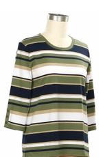 Southern Lady Southern Lady Lt Beret Navy Round Neck Stripe  3/4 Sleeve Petite Top