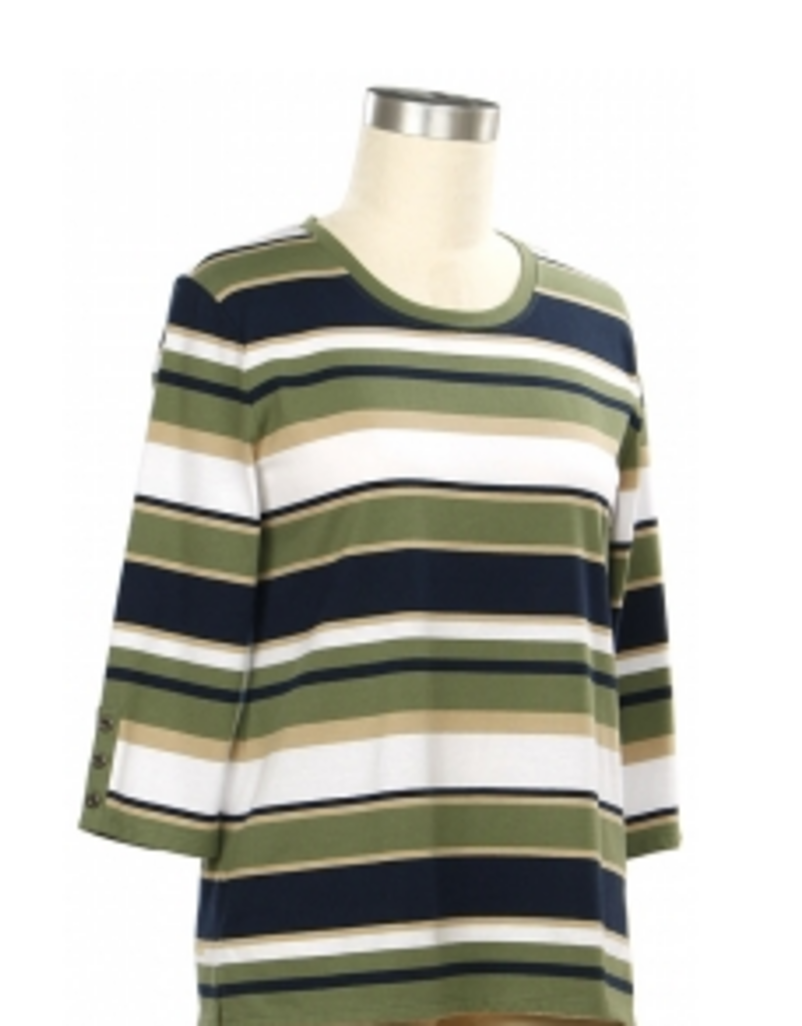 Southern Lady Southern Lady Lt Beret Navy Round Neck Stripe  3/4 Sleeve Petite Top