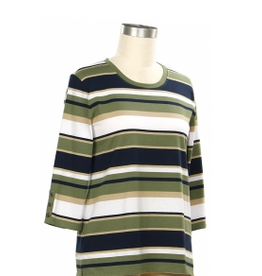 Southern Lady Southern Lady  Lt Beret Navy Round Neck Stripe  3/4 Sleeve Petite Top