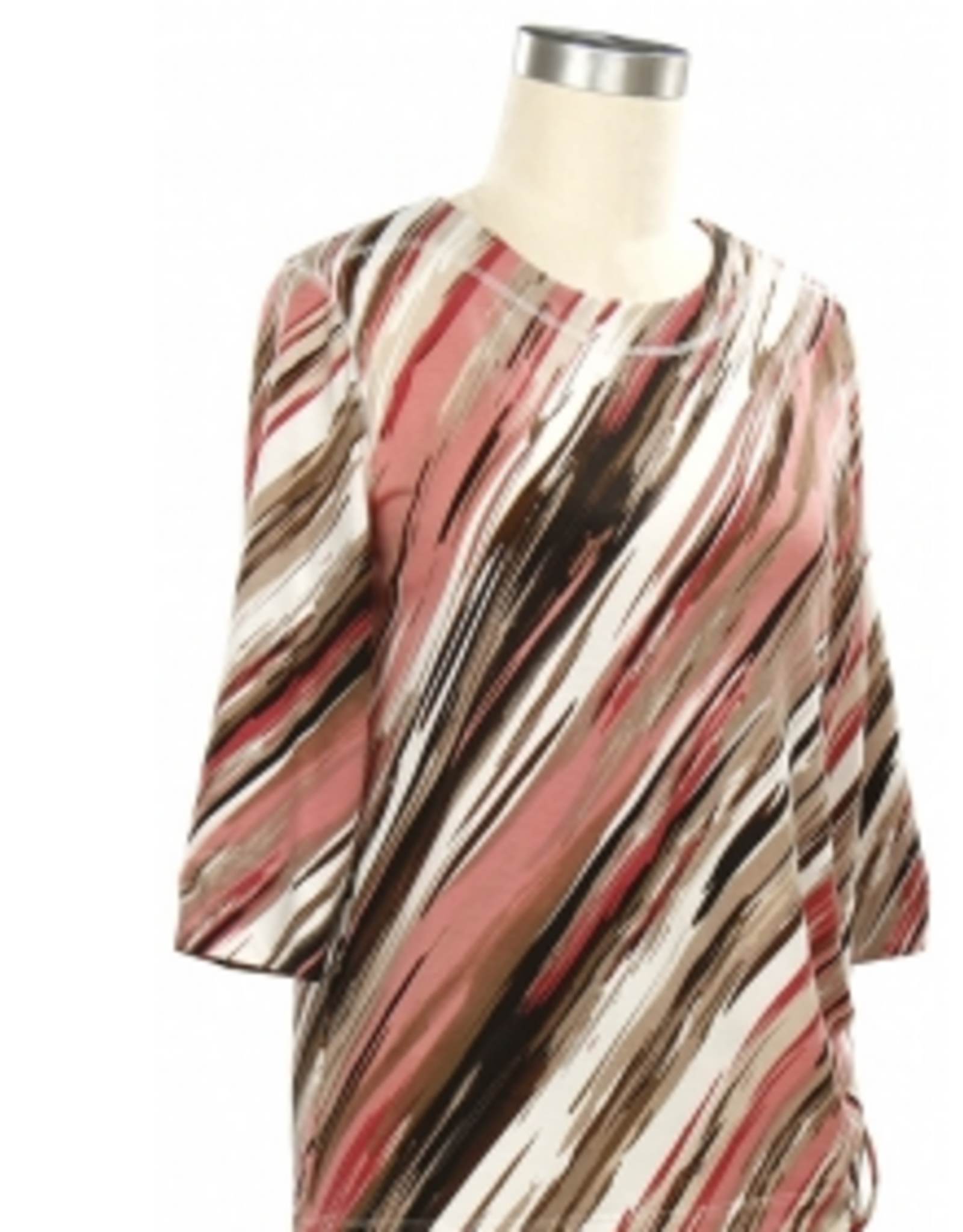 Southern Lady Links Coral Wht Ashwood Print Round Neck 3/4 Sleeve Petite Top