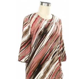 Southern Lady Links Coral Wht Ashwood Print Round Neck 3/4 Sleeve Petite Top