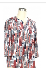 N Touch N Touch Rose Dawn Navy Print Notch Neck 3/4 Sleeve  Top