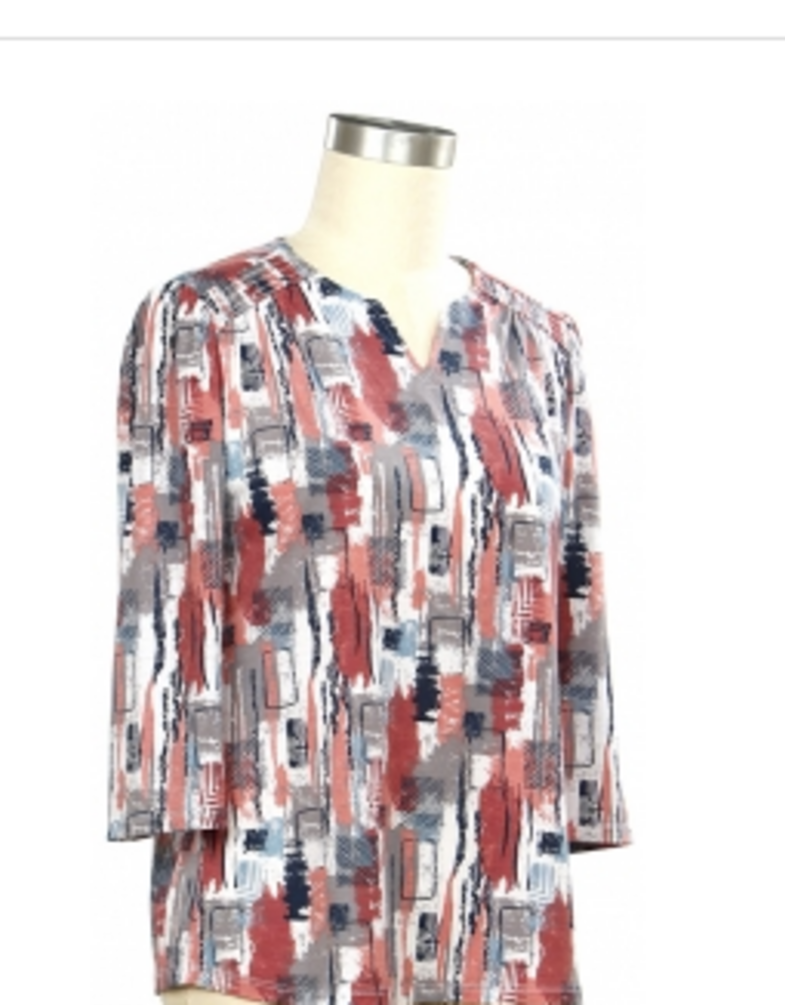 N Touch N Touch Rose Dawn Navy Print Notch Neck 3/4 Sleeve  Top