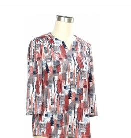 N Touch N Touch Rose Dawn Navy Print Notch Neck 3/4 Sleeve  Top