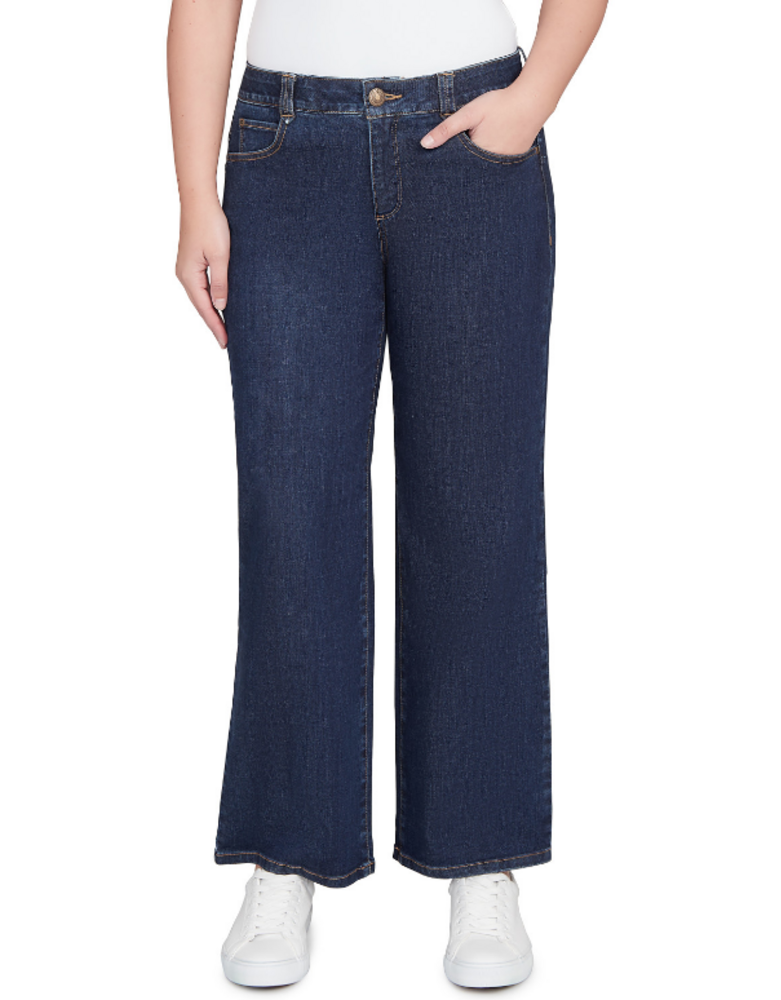 Ruby Road Ruby Road Dark Indigo Petite Stovepipe Wide Leg Jeans