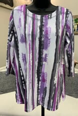 Links Links Steel Violet  Print Round Neck 3/4 Sleeve  Top