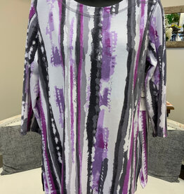 Links Links Steel Violet  Print Round Neck 3/4 Sleeve  Top
