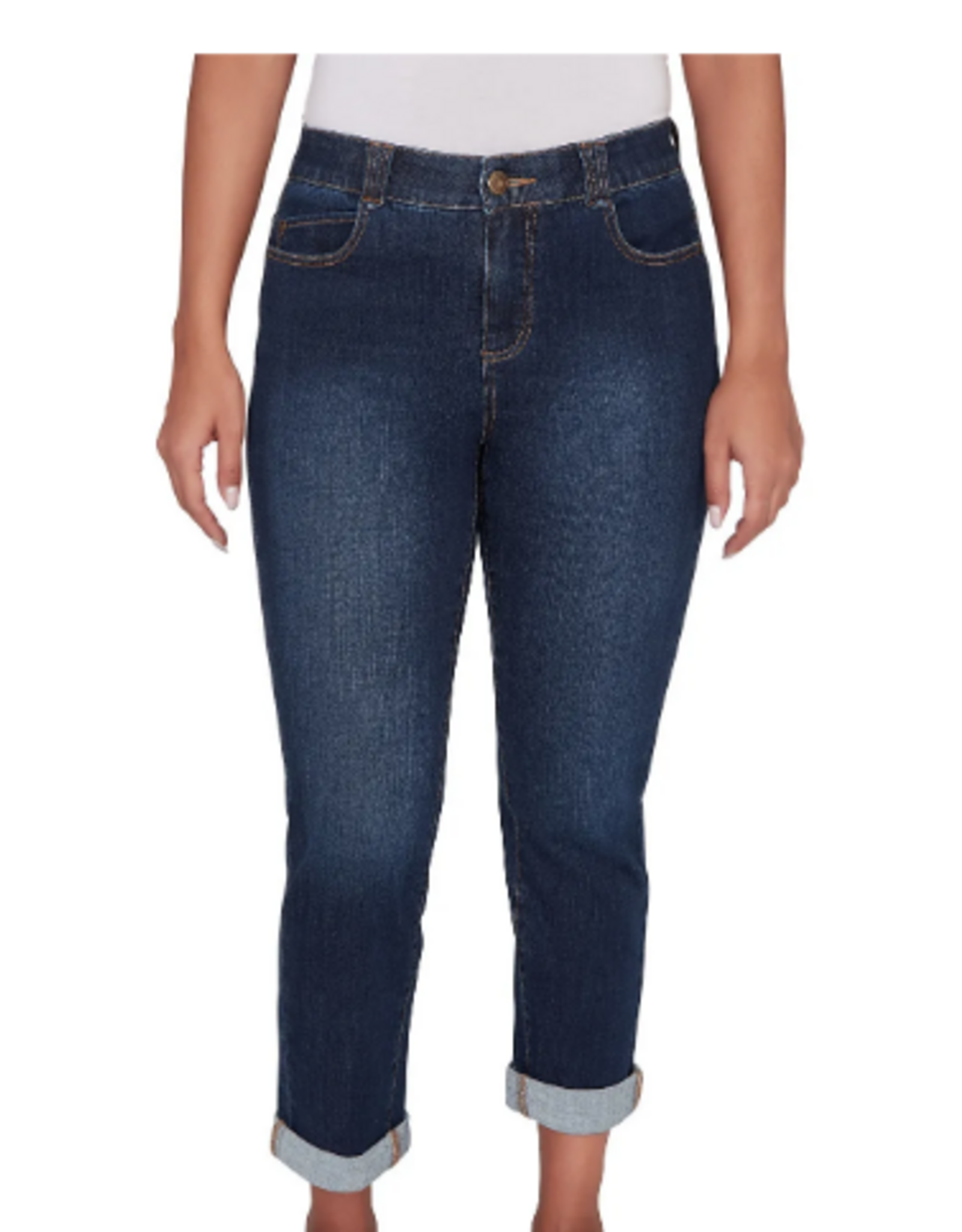 Ruby Rd Ruby Road Dark  Indigo Denim Girlfriend Cuffed Straight Leg