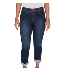 Ruby Rd Ruby Road Dark  Indigo Denim Girlfriend Cuffed Straight Leg