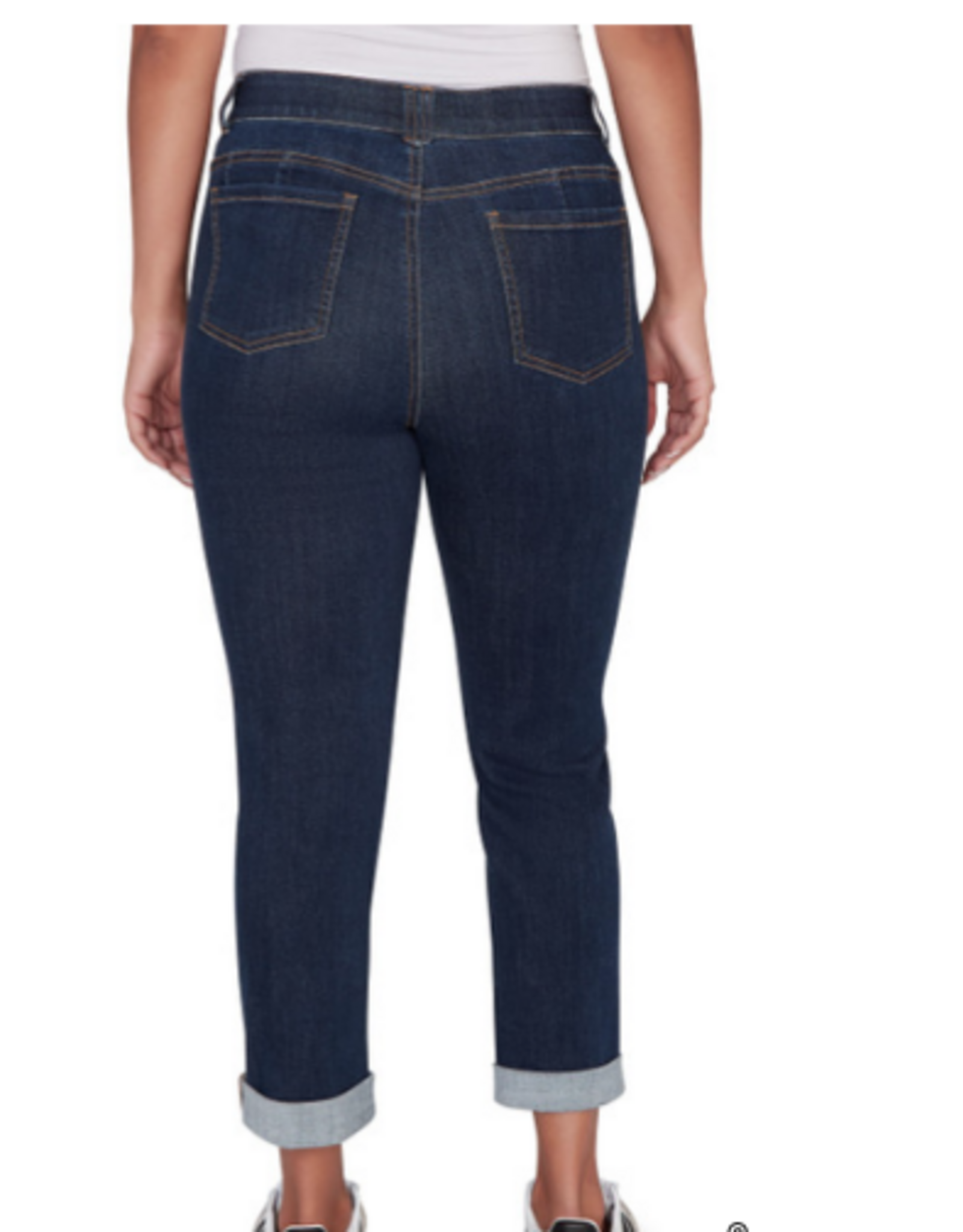 Ruby Rd Ruby Road Dark  Indigo Denim Girlfriend Cuffed Straight Leg