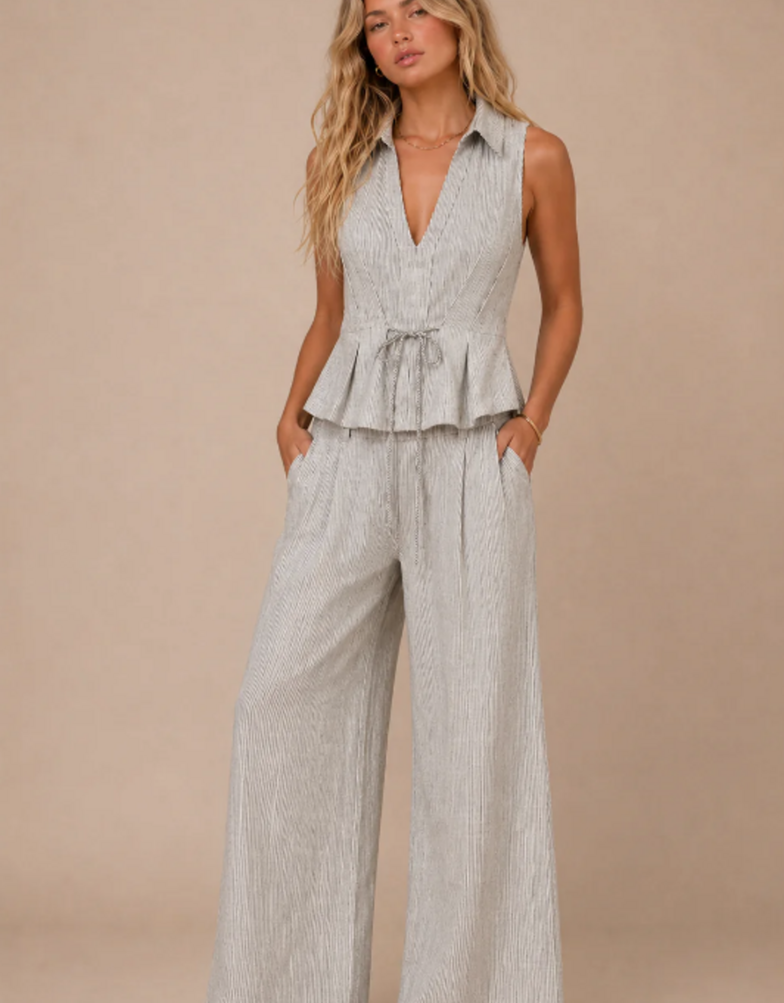 Kylie Paige Kylie Paige Elsie  Stripe Linen Trouser Wide Leg Pant
