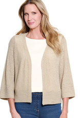 Sharon Young Inc Multiples Natural Open Front Drop Shoulder 3/4 Sleeve Cardigan