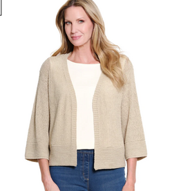 Sharon Young Inc Multiples Natural Open Front Drop Shoulder 3/4 Sleeve Cardigan