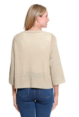 Sharon Young Inc Multiples Natural Open Front Drop Shoulder 3/4 Sleeve Cardigan