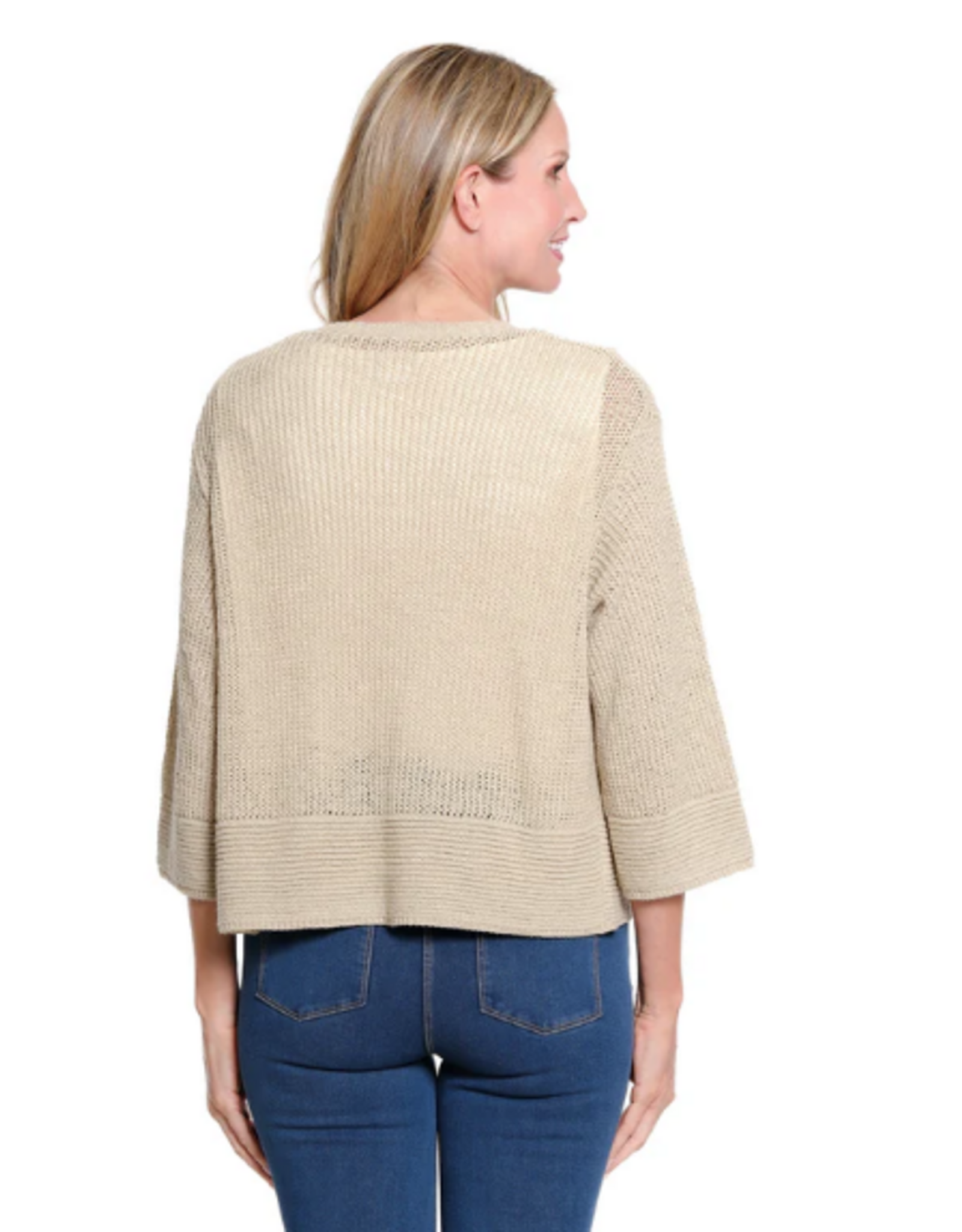 Sharon Young Inc Multiples Natural Open Front Drop Shoulder 3/4 Sleeve Cardigan