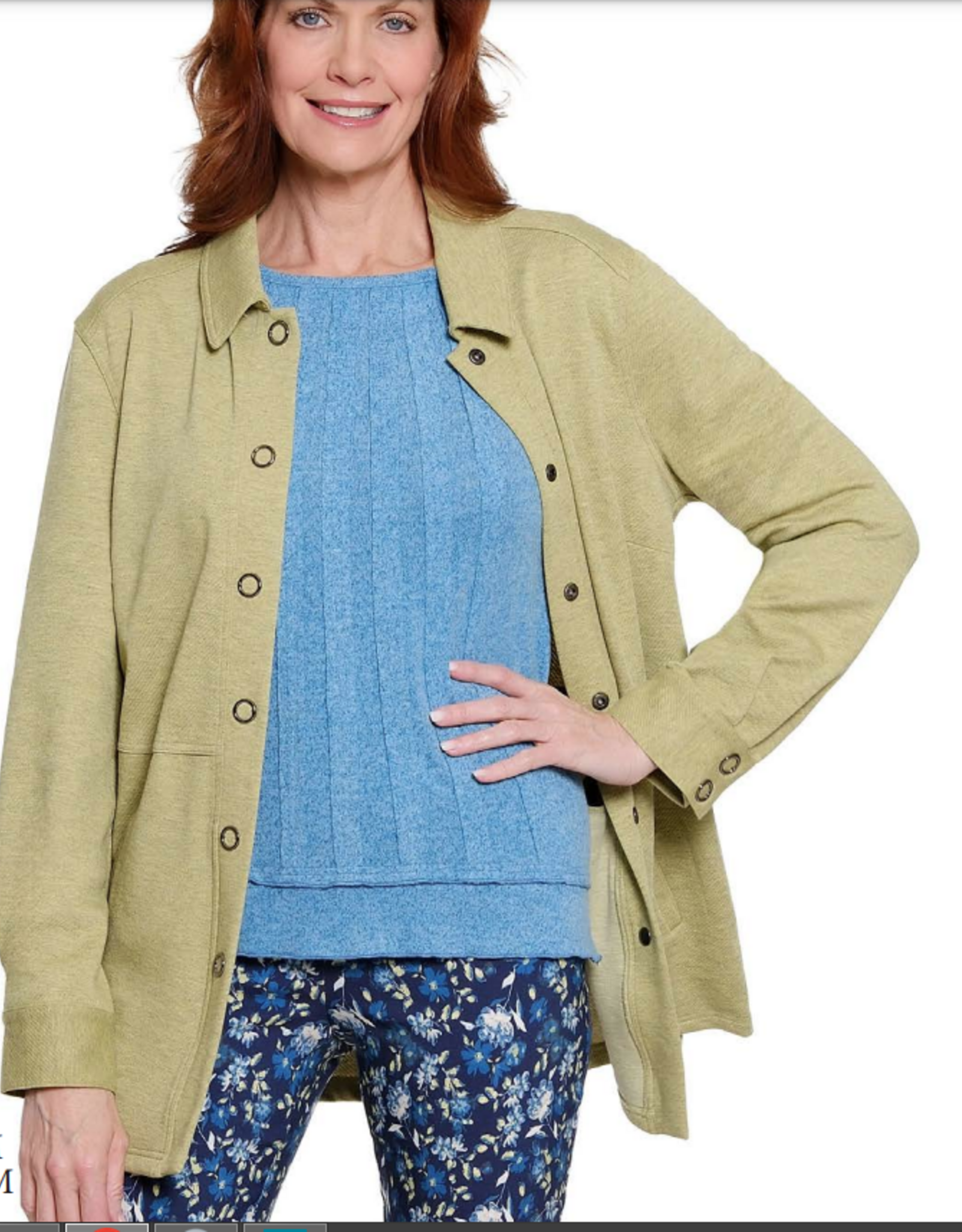 Sharon Young Inc A la carte L36209TM Teal Merrow Edge Trim  Round Neck L/S Top