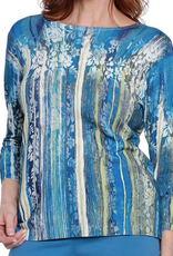 Sharon Young Inc A la carte L36216KM Multi Color Print Round Neck 3/4 Sleeve Top