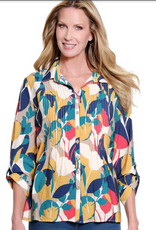 Sharon Young Inc Multiples Multi Color Print  3/4 Sleeve Button Up Top