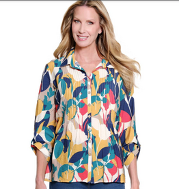 Sharon Young Inc Multiples Multi Color Print  3/4 Sleeve Button Up Top