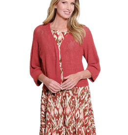 Sharon Young Inc Multiples Brick Open Front Drop Shoulder 3/4 Sleeve Cardigan