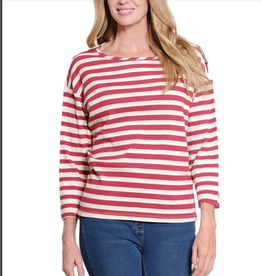Sharon Young Inc Multiples Brick Striped  3/4 Sleeve Round Neck Top