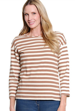 Sharon Young Inc Multiples Coco Striped  3/4 Sleeve Round Neck Top