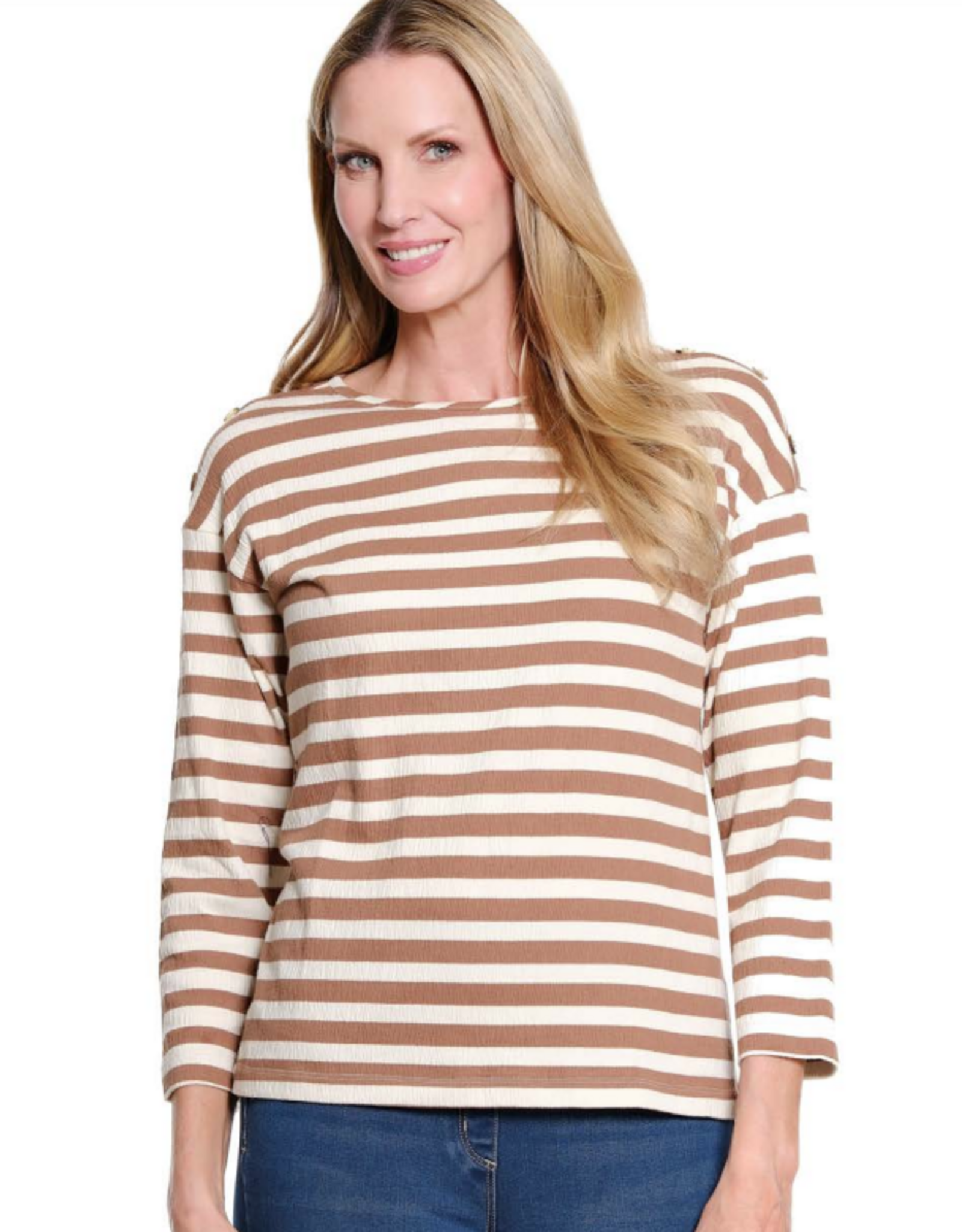 Sharon Young Inc Multiples Coco Striped  3/4 Sleeve Round Neck Top
