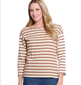 Sharon Young Inc Multiples Coco Striped  3/4 Sleeve Round Neck Top