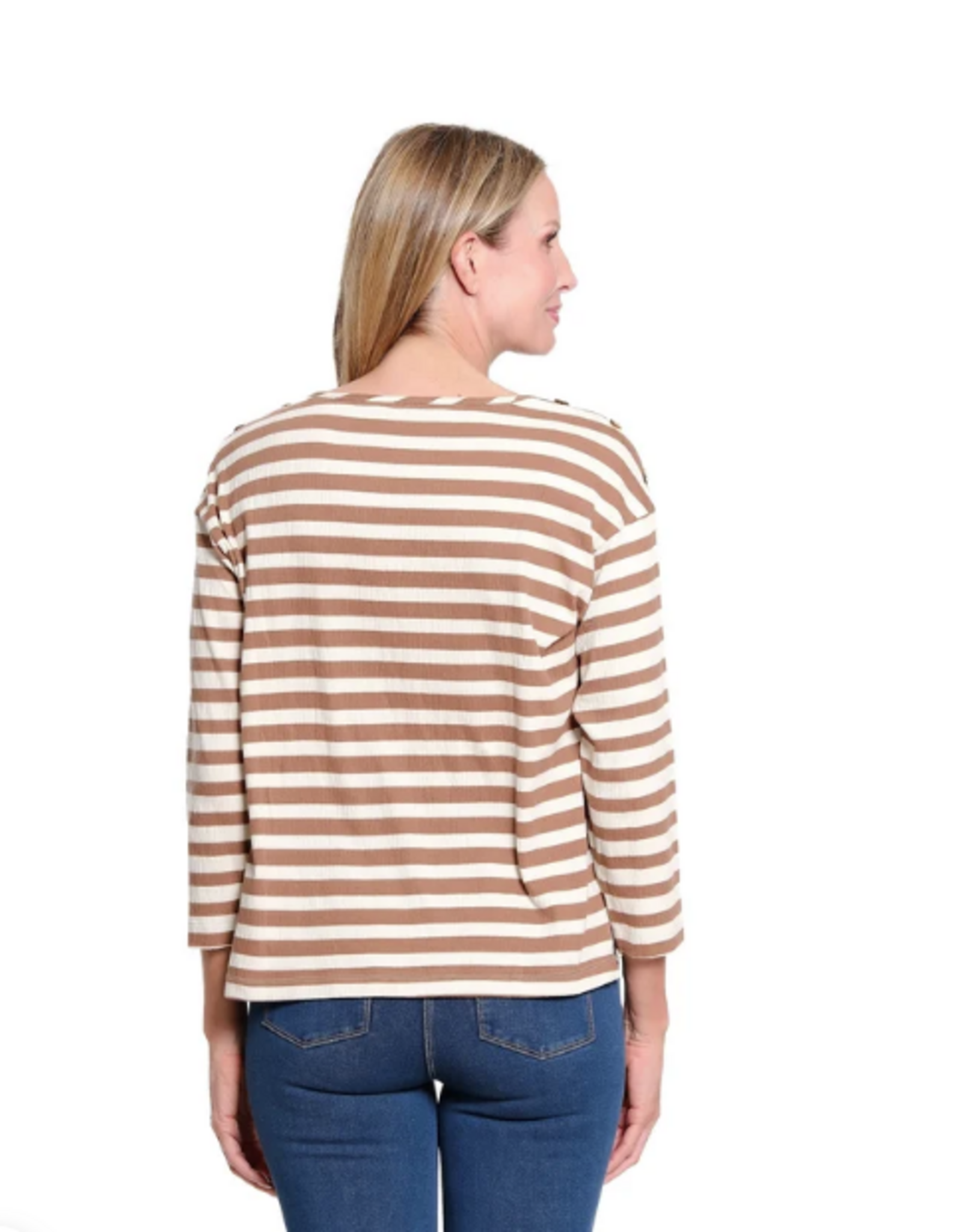 Sharon Young Inc Multiples Coco Striped  3/4 Sleeve Round Neck Top