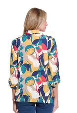 Sharon Young Inc Multiples Multi Color Print  3/4 Sleeve Button Up Top