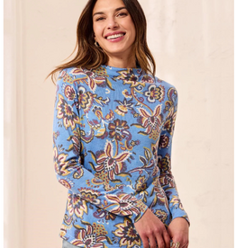 Tribal Tribal Blueaura Soft Knit Funnel Neck Long Sleeve Top