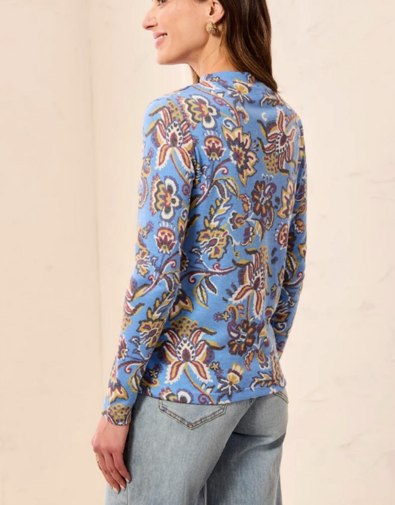 Tribal Tribal Blueaura Soft Knit Funnel Neck Long Sleeve Top