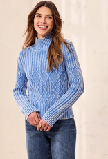 Tribal Tribal Blueaura  Cable Knit Mock Neck Special Wash Sweater