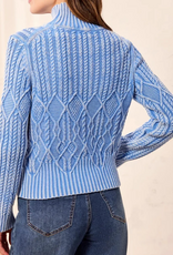 Tribal Tribal Blueaura  Cable Knit Mock Neck Special Wash Sweater