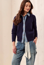 Tribal Tribal Nightfall  Sweater Jacket With Denim Trim Detail