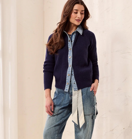 Tribal Tribal Nightfall  Sweater Jacket With Denim Trim Detail