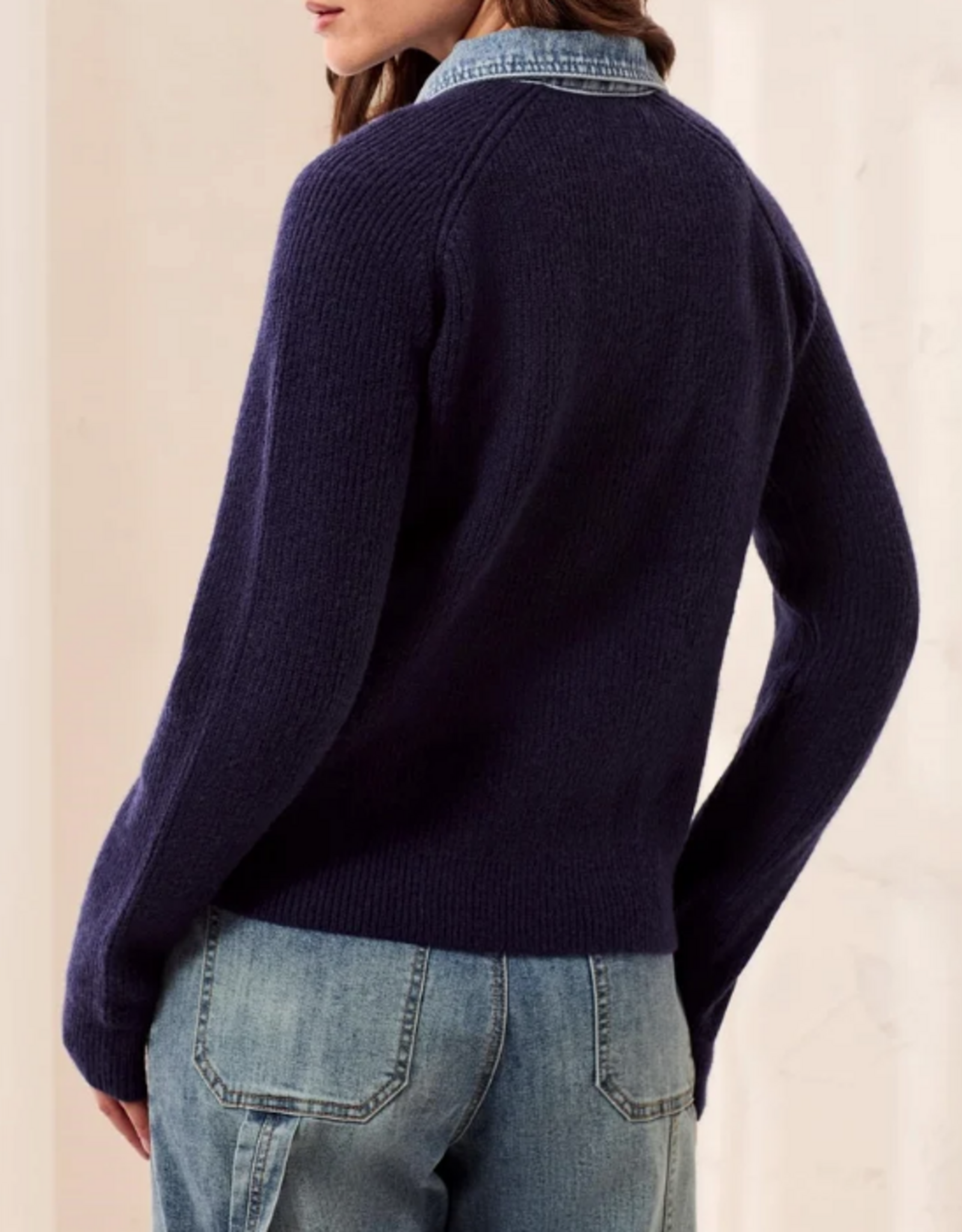 Tribal Tribal Nightfall  Sweater Jacket With Denim Trim Detail