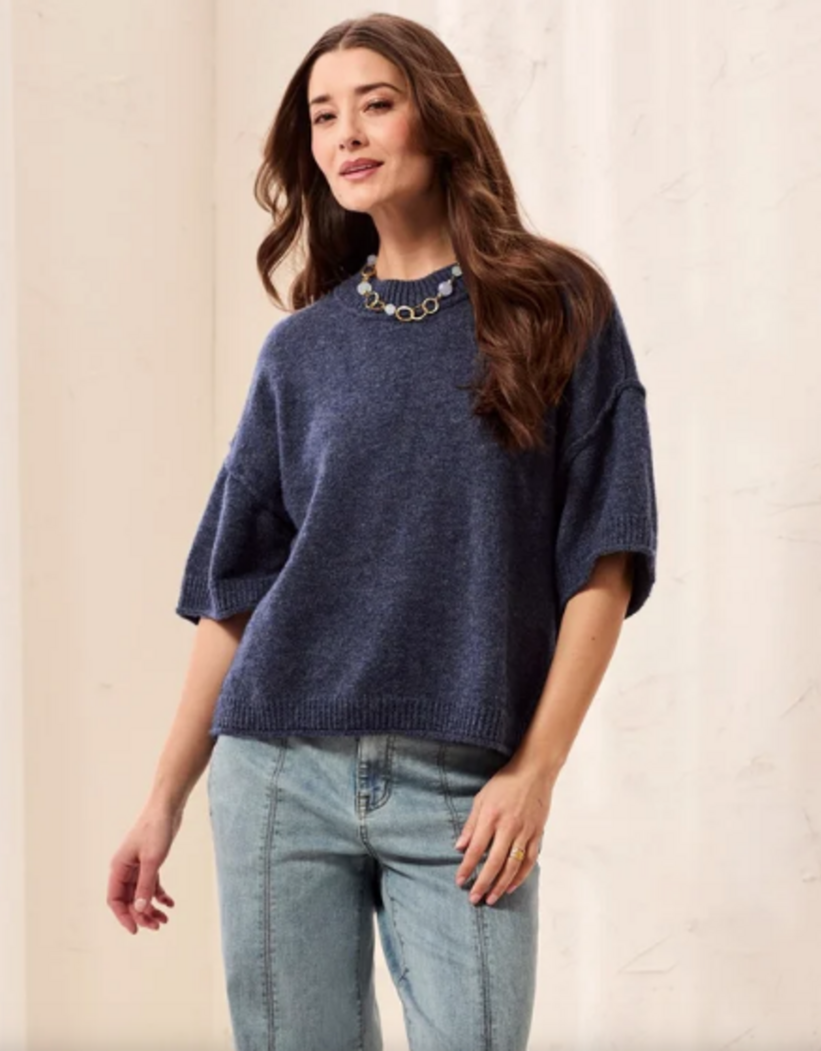 Tribal Tribal Nightfall  Drop Shoulder Crew Neck Elbow Sleeve Sweater