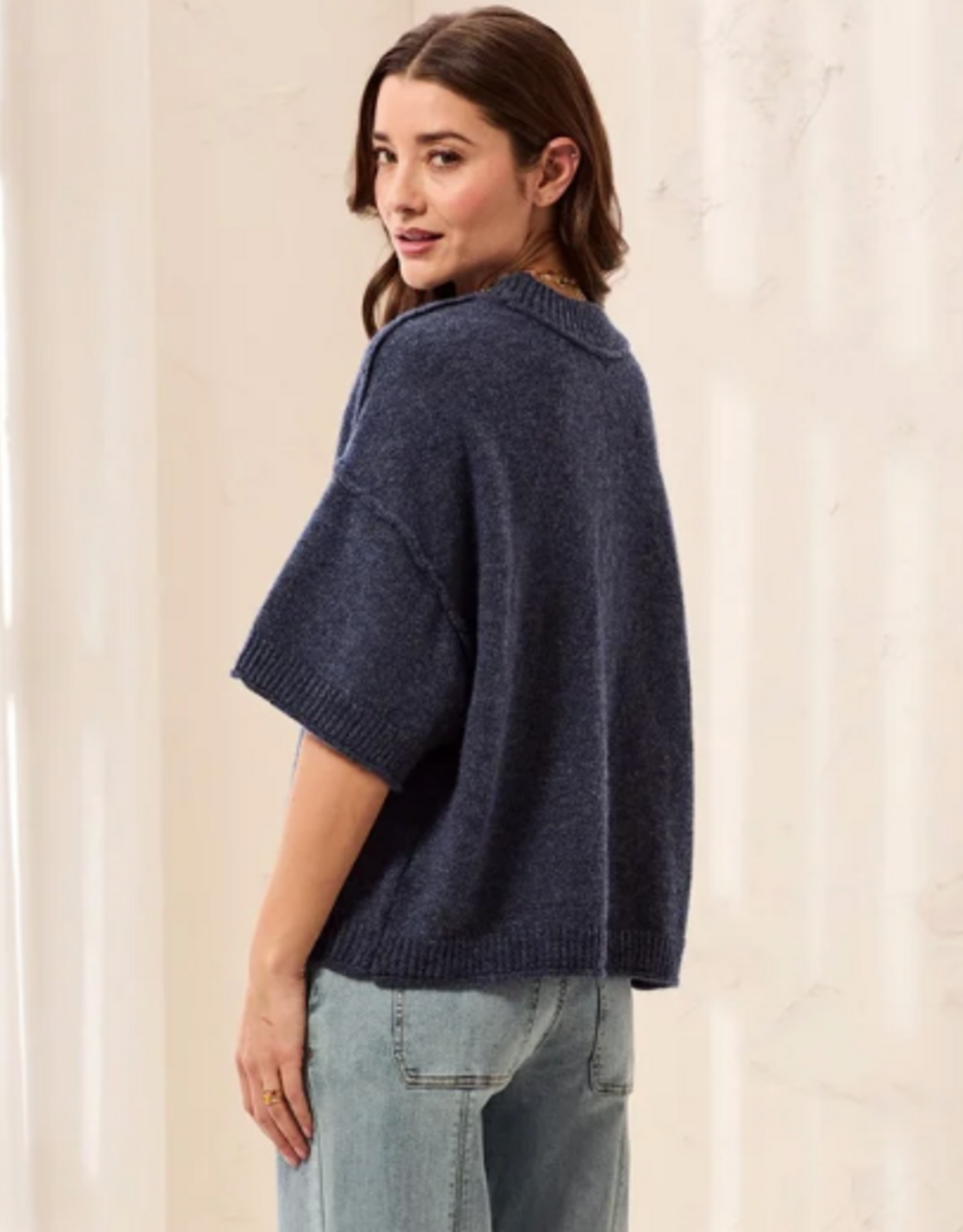 Tribal Tribal Nightfall  Drop Shoulder Crew Neck Elbow Sleeve Sweater