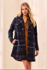 Tribal Tribal  Electric Blue Knit Plaid Notch Collar Buttoned Shacket