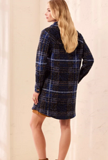 Tribal Tribal  Electric Blue Knit Plaid Notch Collar Buttoned Shacket