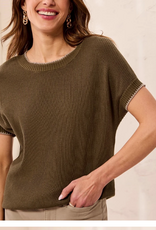 Tribal Tribal  Basil Soft Cotton Blend Cap Sleeve Top With Topstitch