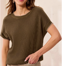 Tribal Tribal Basil Soft Cotton Blend Cap Sleeve Top With Topstitch
