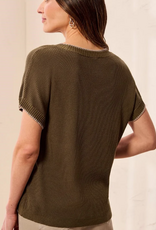 Tribal Tribal  Basil Soft Cotton Blend Cap Sleeve Top With Topstitch
